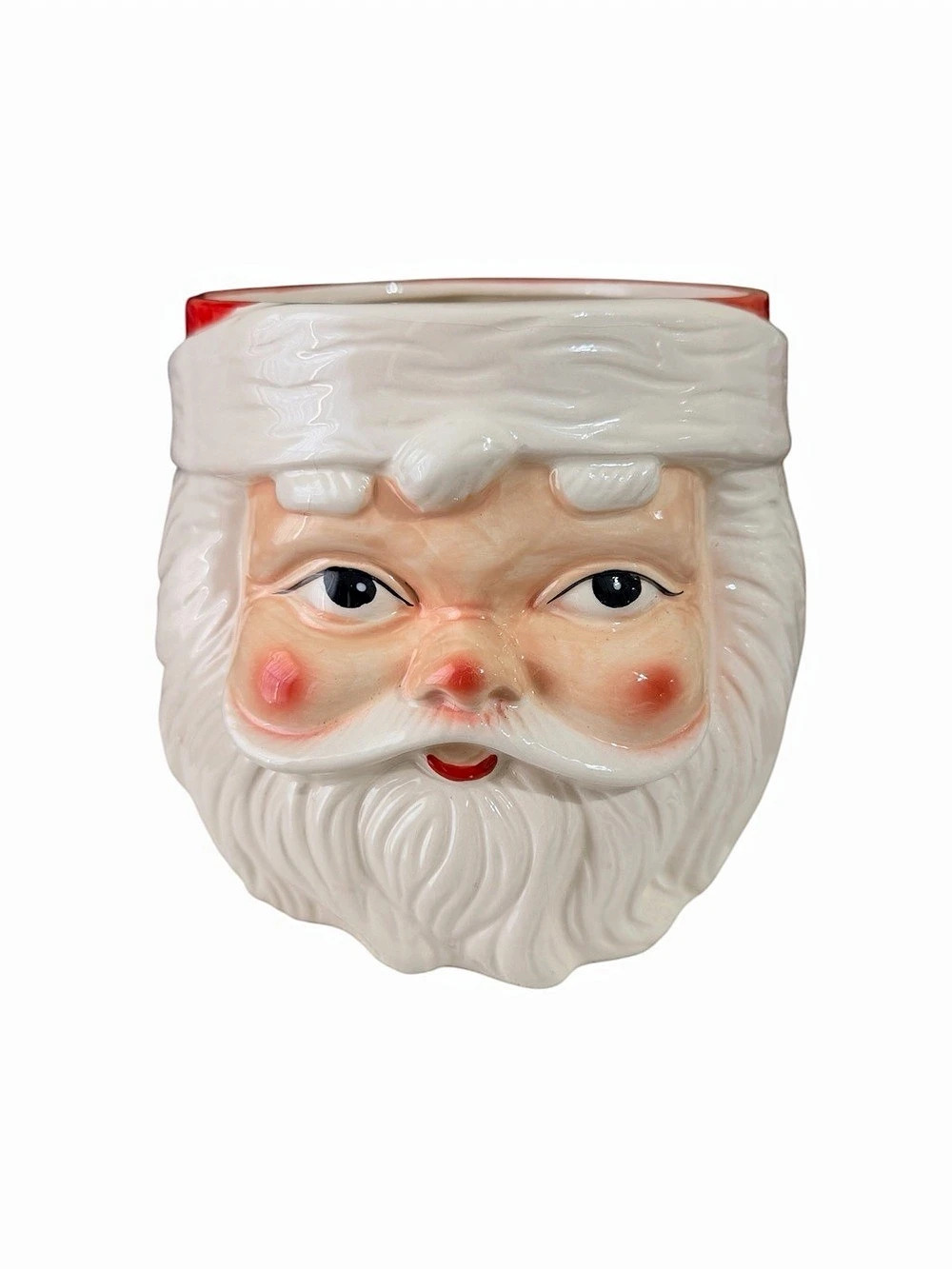 Vintage Style Ceramic Santa Head Planter Jar Bucket - Christmas Decor